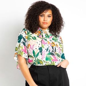NEW Bow Blouse + Flutter Sleeve in Botanic Bliss - Size 22